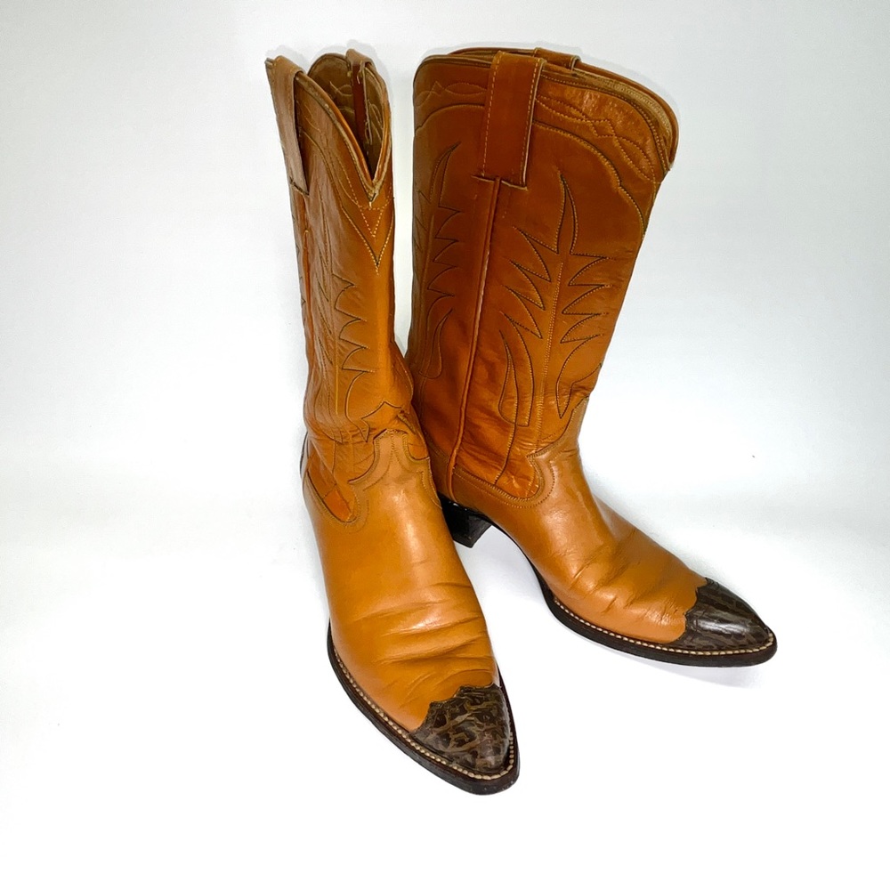 Vintage Goodyear Wingtip Women's Leather Cowboy Boots US 6 Carmel & Brown